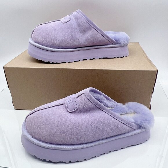 UGG Disquette Genuine Shearling Platform Fur Slide Slipper Sage Blossom Wms US 7 - Picture 2 of 13